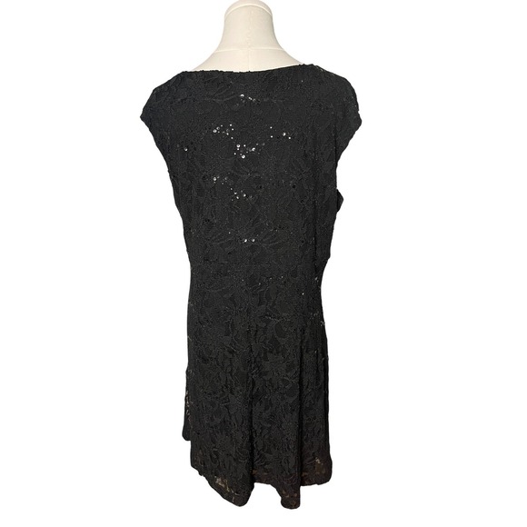 Black Lace Sequin Ruched Sheath Cocktail Evening Dress‎ Lauren Ralph Lauren 16W - Picture 4 of 11